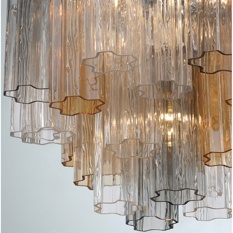 Lustre à niveaux Arras, H 13,75 po x l 17,75 po x P 17,75 po, Gris/Jaune, Chrome poli