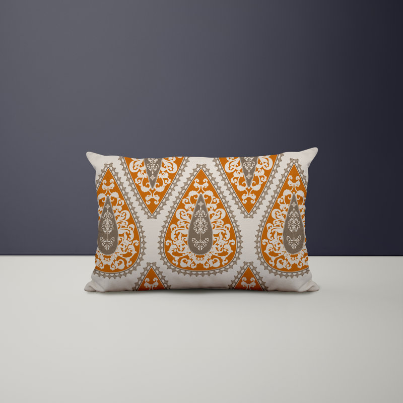 Paisley Outdoor Reversible Throw Pillow, Orange