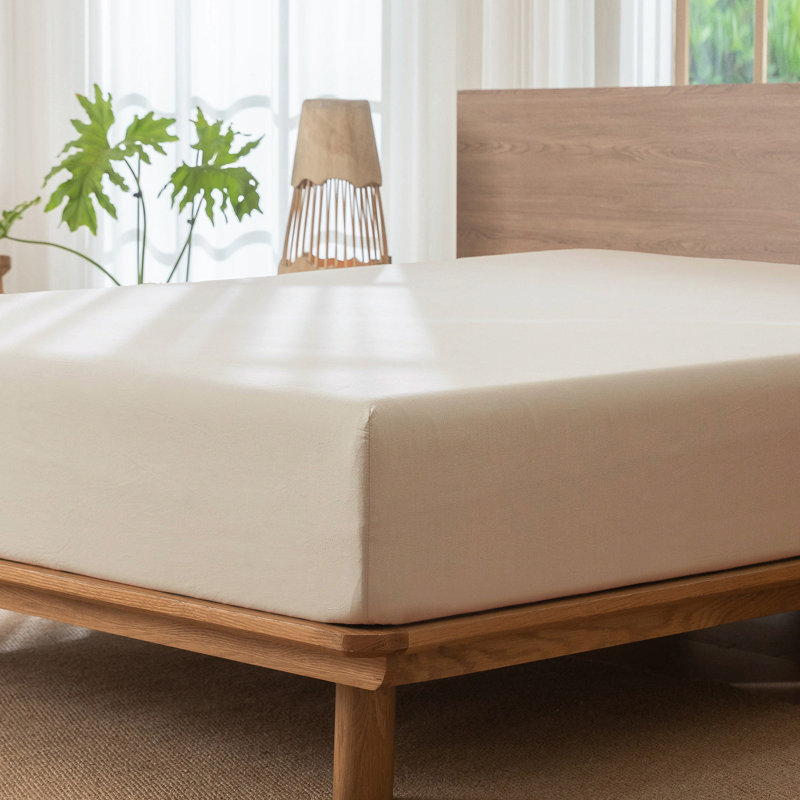 Drap-housse MooMee 100% coton lavé extra profond, Grand lit , Lait d'amande, gris
