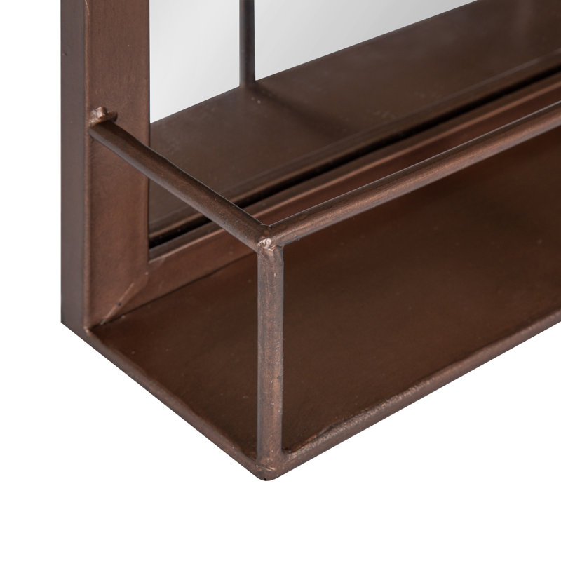 Heider Metal Flat Mirror with Shelves, Bronze, 30" H x 20" W
