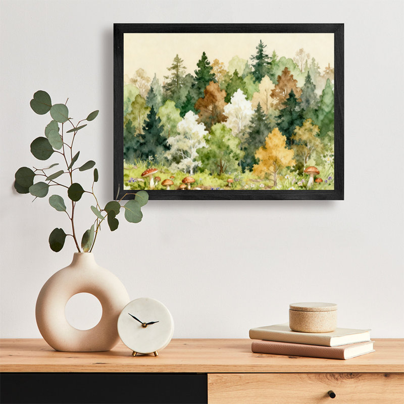 Art encadré noir, pin de Noël rétro, reproduction d'art de style aquarelle, H 9 po x l 11 po