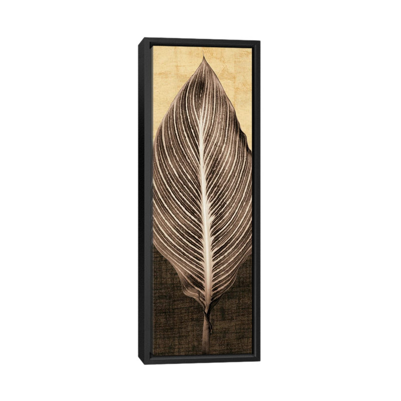 " Palm Leaf I " by John Seba, 36" H x 12" W x 1.5" D, Black Framed Canvas