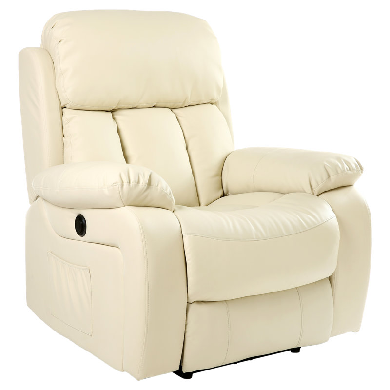 Faux Leather Heated Massage Chair, Cream, Electric