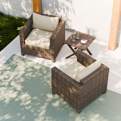 3 Piece Patio Furniture Set Wicker Lounge Chair with Cushions &Side Table