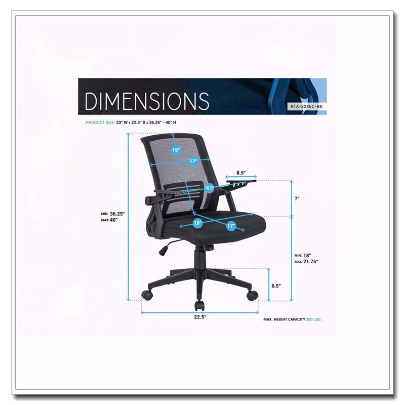 Techni Mobili Ergonomic Office Mesh Chair,Black