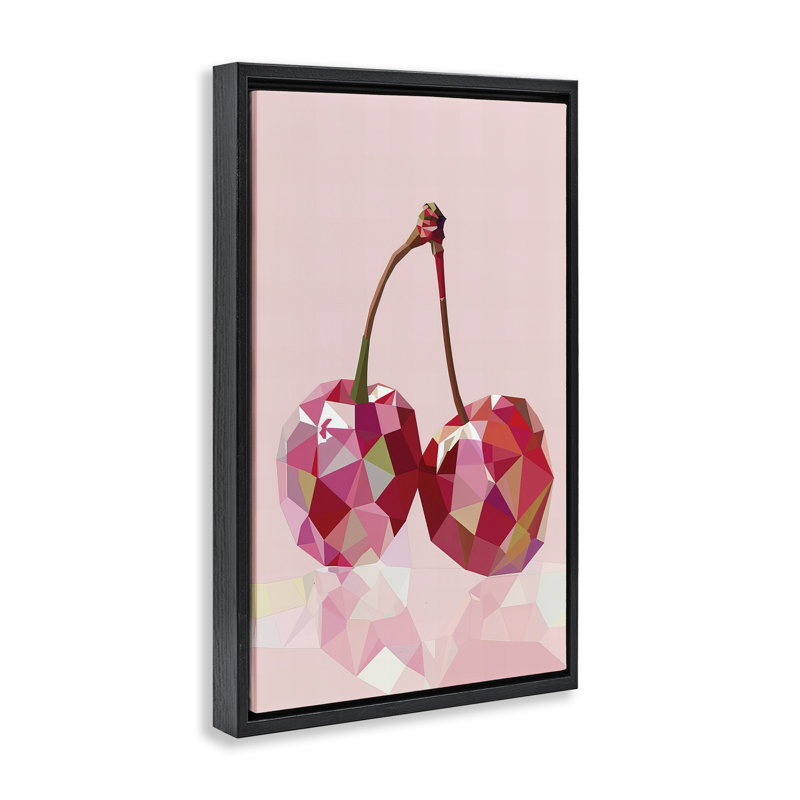 Cadre flottant rose cerises géométriques, design par LSR Design Studio, H 25 po x l 17 po, Cadre flottant noir de jais