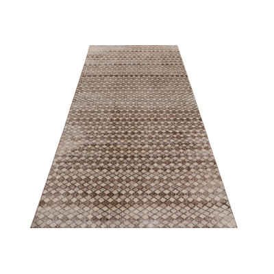 Vintage Distressed Runner Rug, Beige And Brown Geometric Pattern - Rug & Kilim