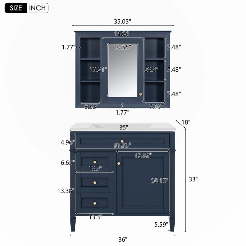 Ensemble de meuble-lavabo simple 36 po avec plateau en résine et miroir Tianga