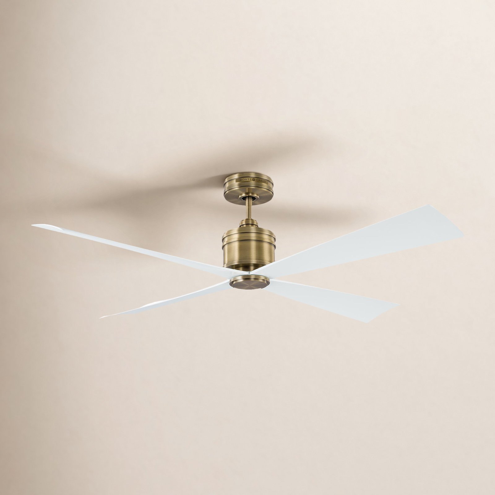 56'' 4 Blade Ceiling Fan, Hand-Rubbed Antique Brass/Matte White