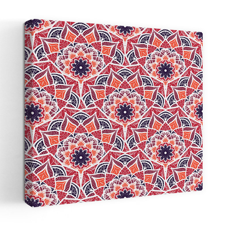 Vibrant Mandala Pattern Abstract Elegant Geometric Flower Wall Art Print, 81.28cm H x 81.28cm W