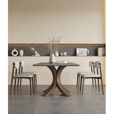 4 - Person Gray Rectangular Solid Wood + Sintered Stone tabletop Dining Table Set -  Hokku Designs, E60A71F083B34F0498CD908A530DA08B