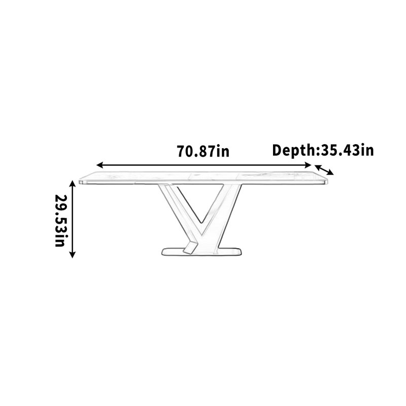 Table de salle à manger rectangulaire, H 29,53 po x L 70,87 po x l 35,43 po