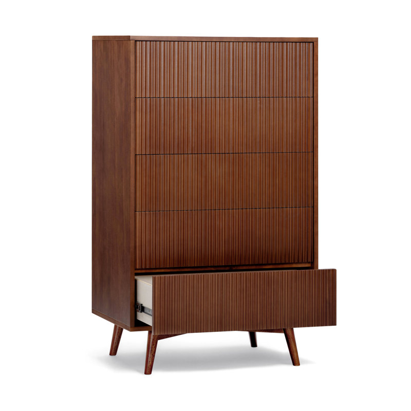 Solid Wood 76cm W 5 - Drawer Chest of Drawers, Walnut