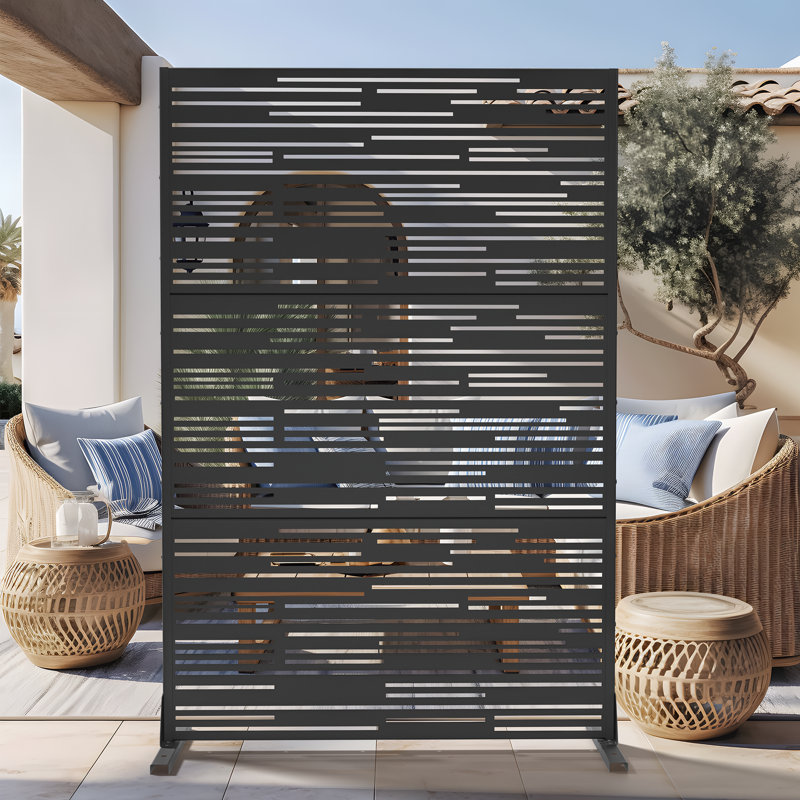 Metal Privacy Screen Panel Pattern, Black, 72"H x 47"W x 16"D