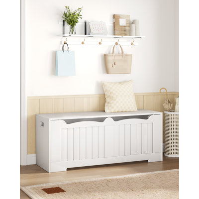 Coffre de rangement 47,2 po, très grand coffre de rangement avec 2 charnières, coffre en bois, organisateur de coffre à plateau relevable, banc à chaussures pour entrée, chambre à coucher, salon, blanc