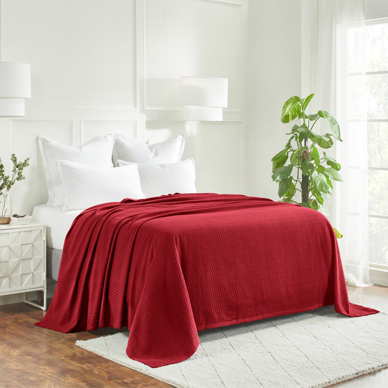Jeté toutes saisons 100% coton Diamond Weave, Double / grand, Bourgogne