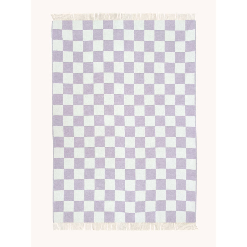 Checkered Wool Jacquard Throw Blanket, Lilac/White
