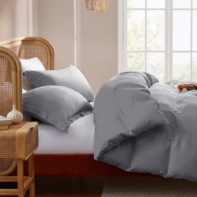 Grey Double Brushed Microfiber Queen Duvet Cover Set