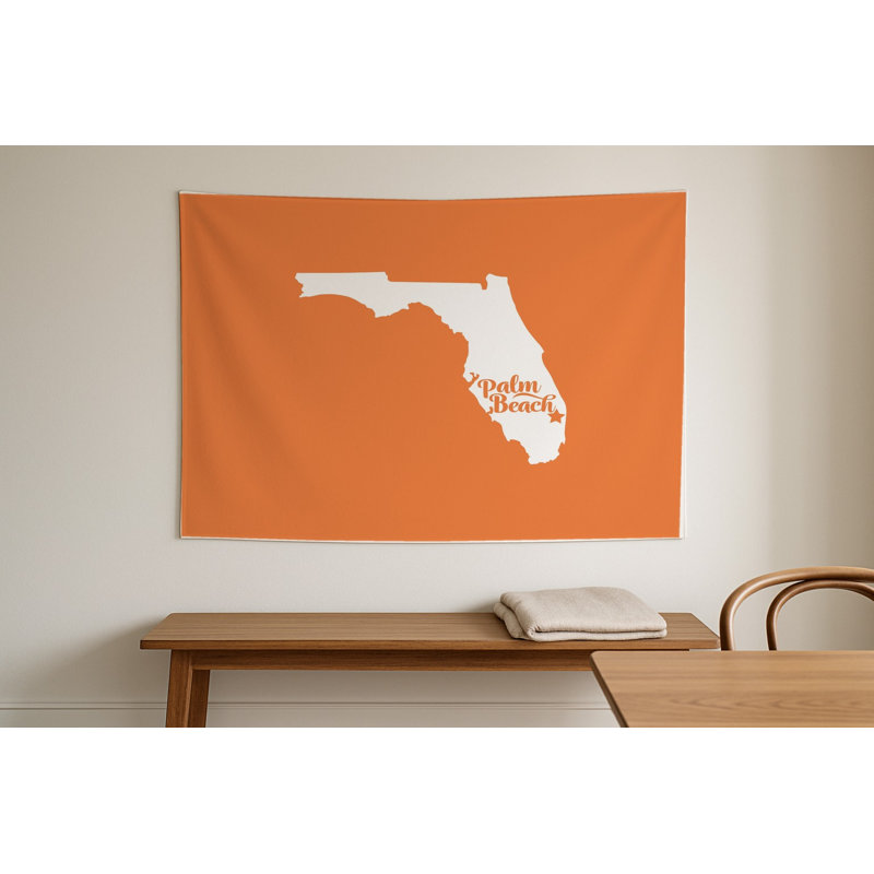 Palm Beach, la douce demeure — Silhouette de l'État de Floride — Tapisserie murale intérieure de paysage, H 104 po x l 88 po