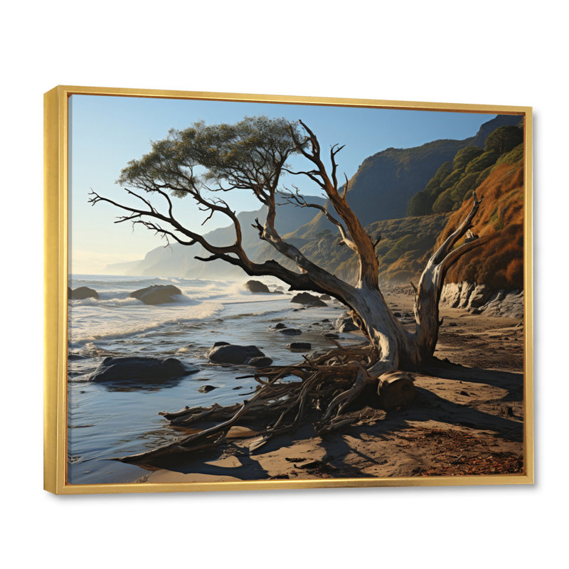 Photo de plage ensoleillée - I, H 16 po x l 32 po x P 1 po, Cadre flottant doré