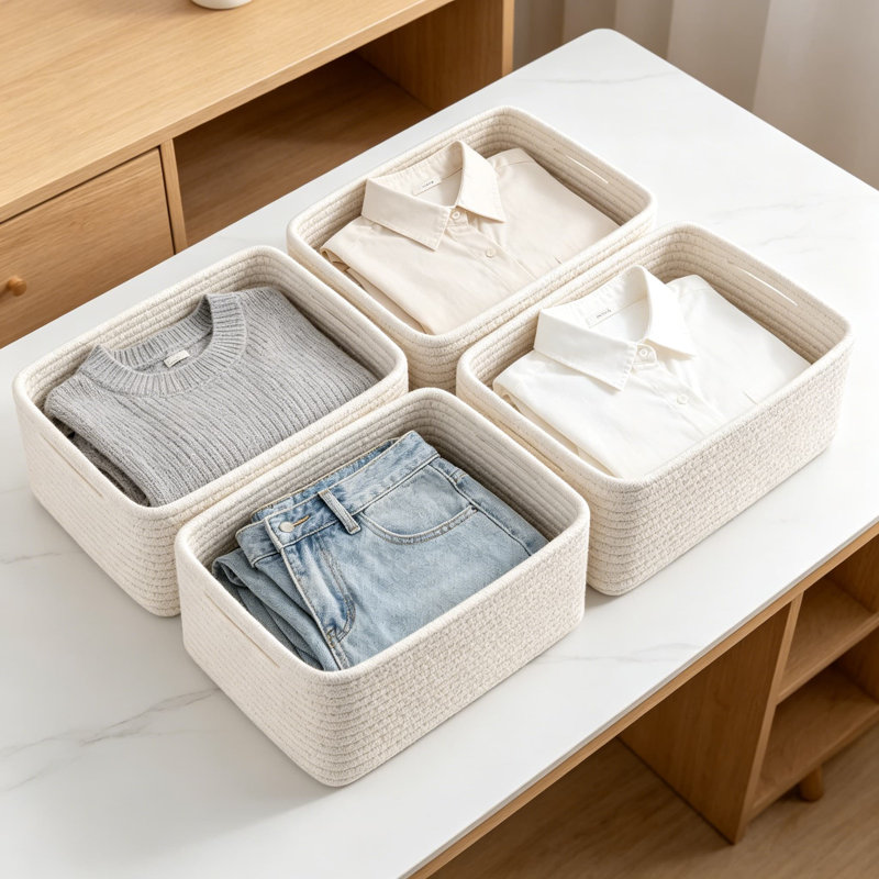4-Pack Decorative Storage Baskets For Organizing, Small Woven Fabric Bins For Shelves, Closet, Cabinet & Home Office, Sturdy Square Design For Multi-Purpose Use