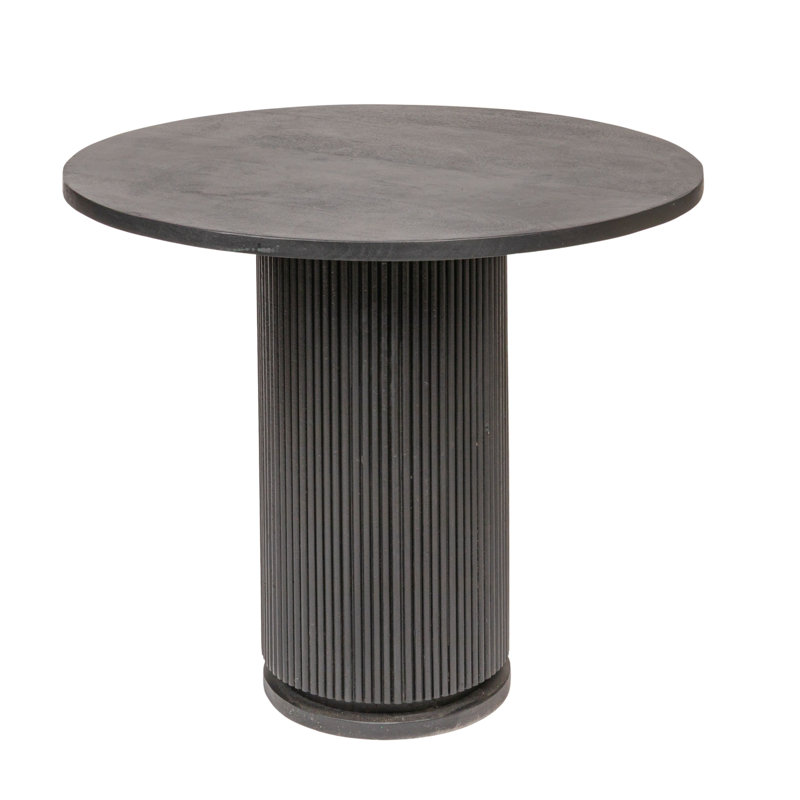 Octavia Round Mango Wood Table with Ribbed Base, Stained Black, Black