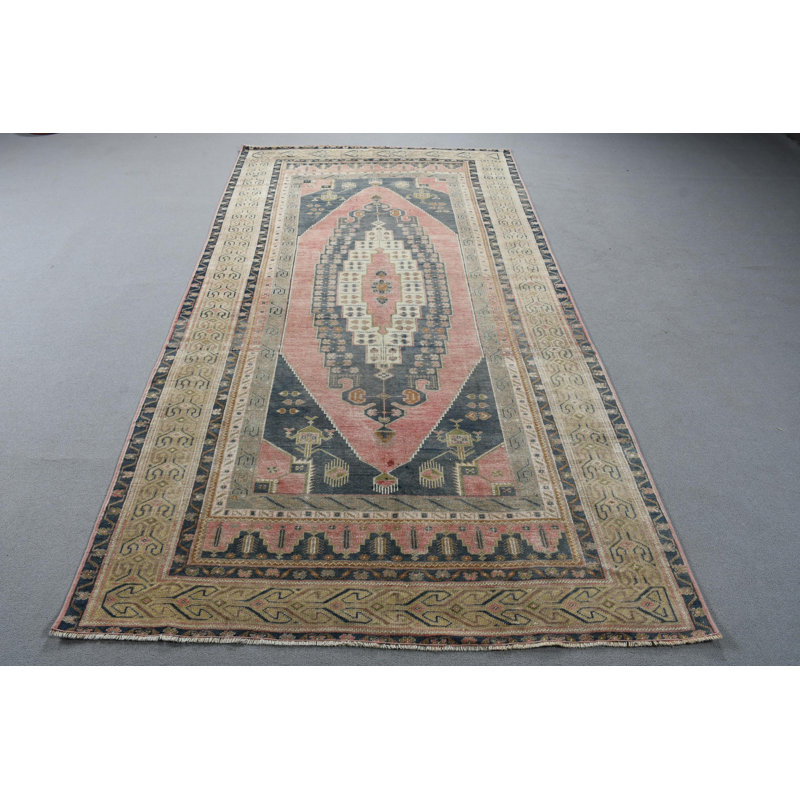 Tapis turc en laine noué à la main rouge pour salon avec grand motif bohème anatolien rétro