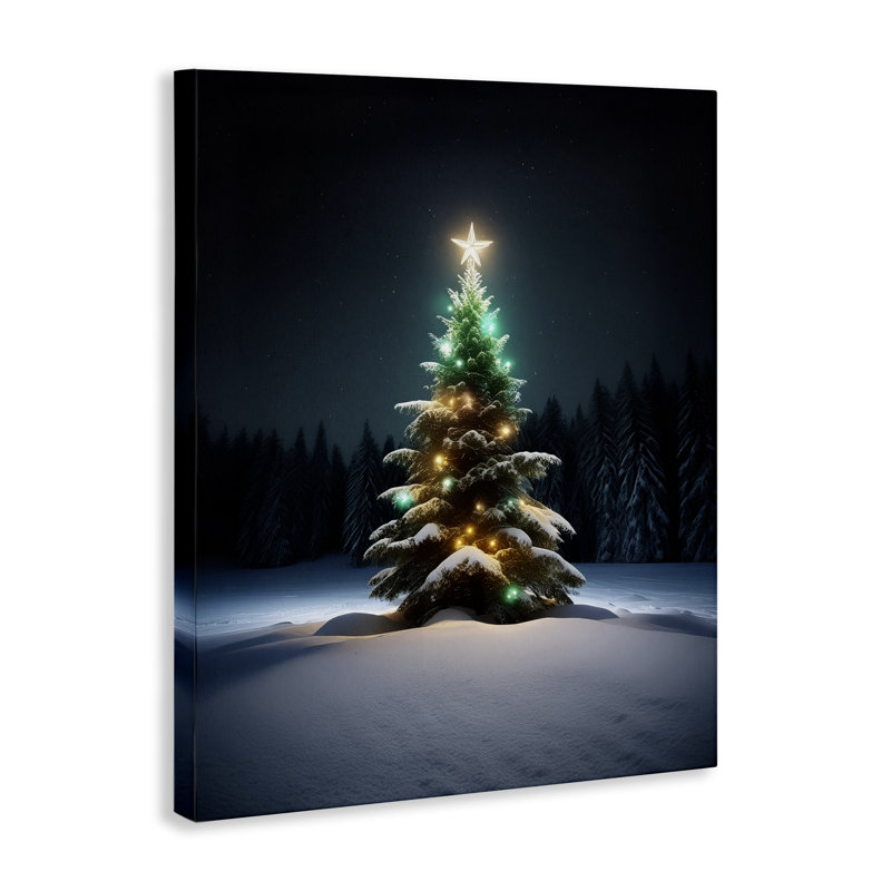 «Clear Night Snowy Tree», art mural sur toile par Alina Georgescu, H 48 po x l 36 po
