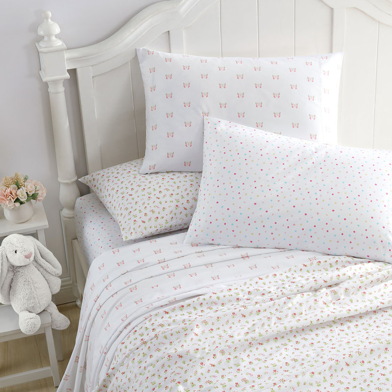 Laura Ashley Kids Cozy Printed Sheet Sets, Queen Sheet Set with 2 Pillowcases, Confetti Pink