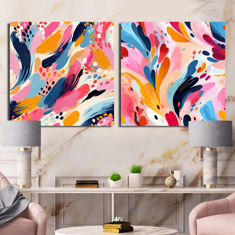 Crystofer - Ensemble de 2 collages abstraits carrés, H 16 po x l 33 po, Toile tendue