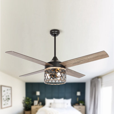 Ventilateur de plafond standard à 4 pales de 52 po avec télécommande et ensemble d'éclairage inclus Muna