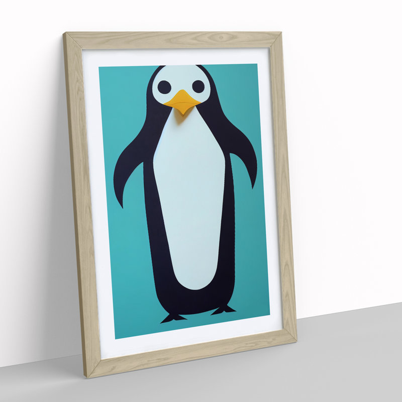 Vibrant Penguin Abstract - Wall Art, 66cm H x 48cm W, Oak Framed Paper, White
