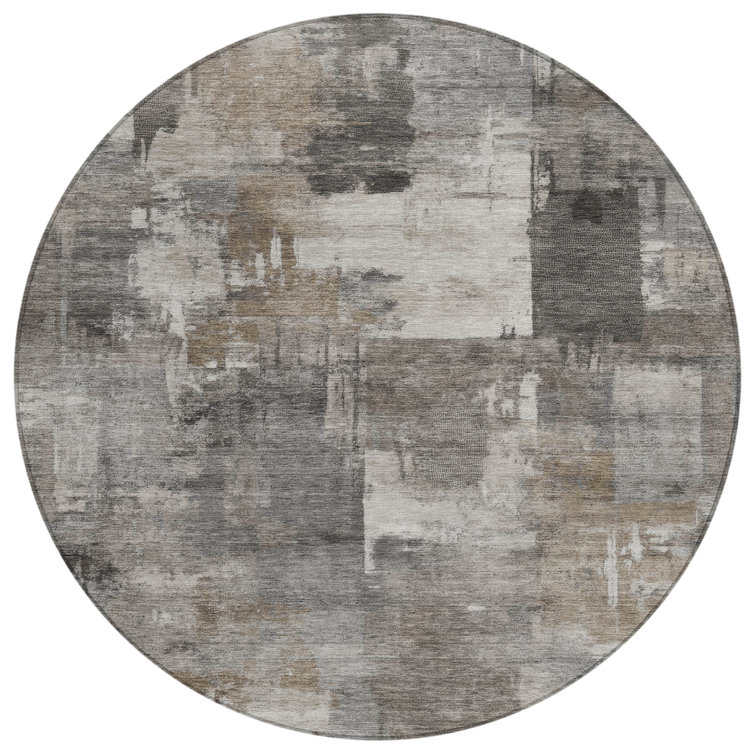 Machine Washable Indoor/Outdoor Xhevrie Pewter Rug