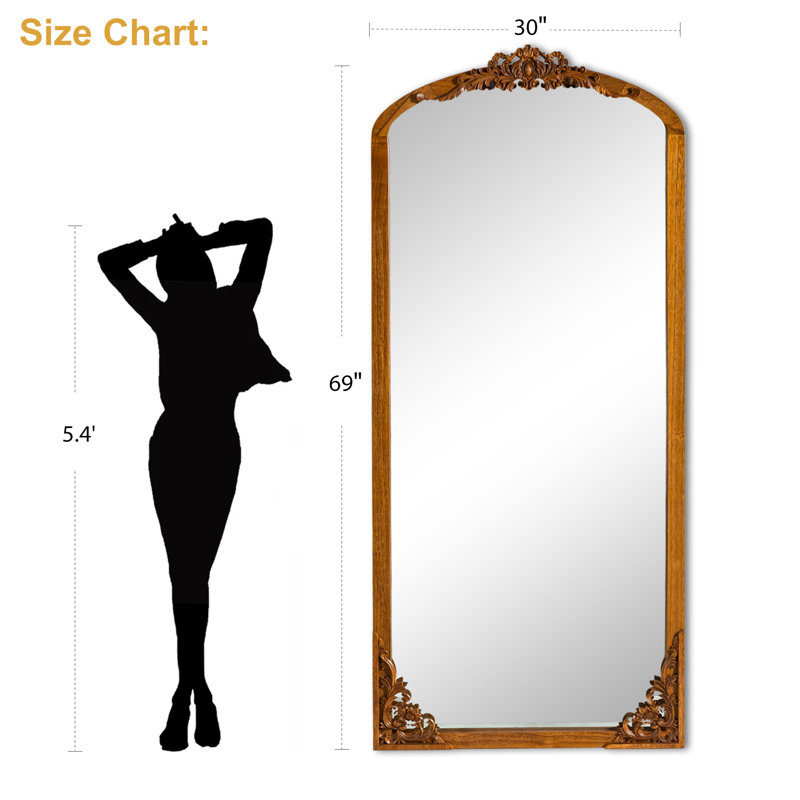 Anjulie Arch Solid Wood Mirror Ornate Mirror Wall Mirror Retro Mirror with Carved Frame, 69" x 30", Black