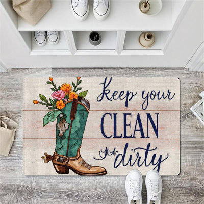 Cowboy Boot with Flowers Doormat, 24 x 36, for Front Door