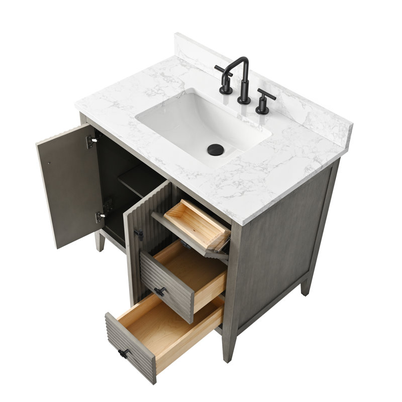 Ensemble de meuble-lavabo simple 36 po, Gris flottant linéaire, Noir mat
