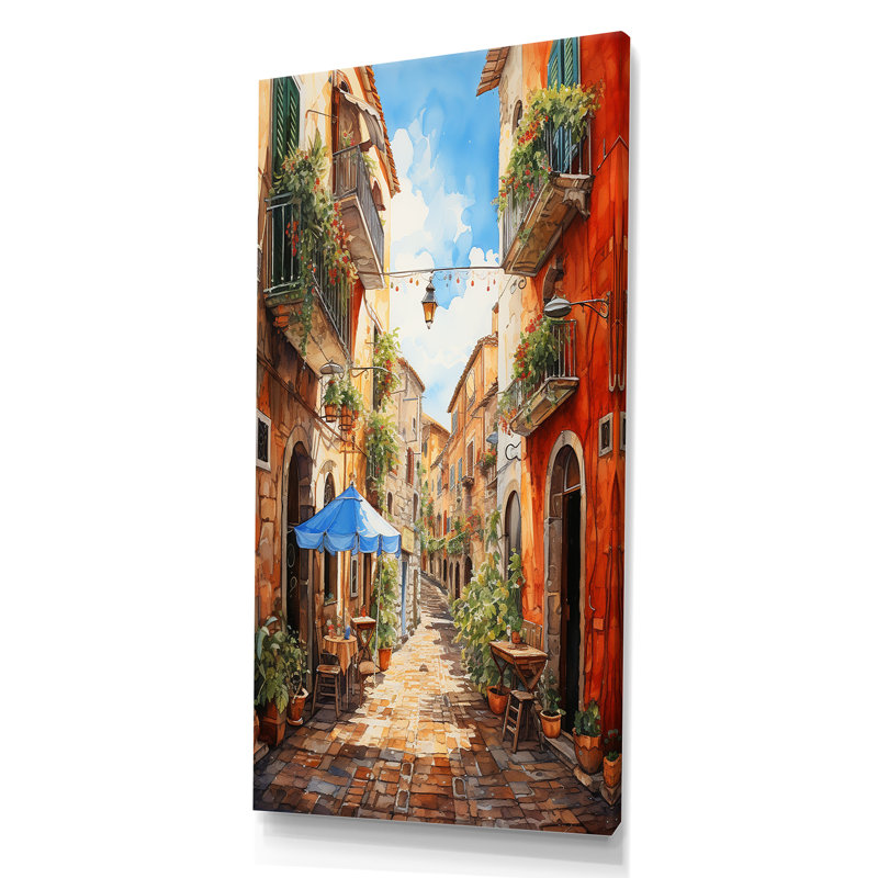 «Italian Village Essence 1», art mural Italie, Toile tendue, H 60 po x l 28 po x P 1,5 po