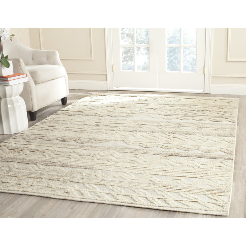 Alimatou Hand Knotted Wool/Cotton Southwestern Rug in Ivory, Rectangle 5' x 8'