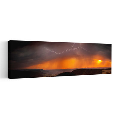 Lightning Strikes Golden Sunset Dramatic Serene Vibrant Forest Landscape Wall Art