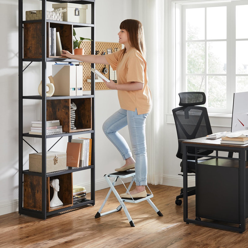 2 Step Ladder, Heavy Duty Steel, Folding, White