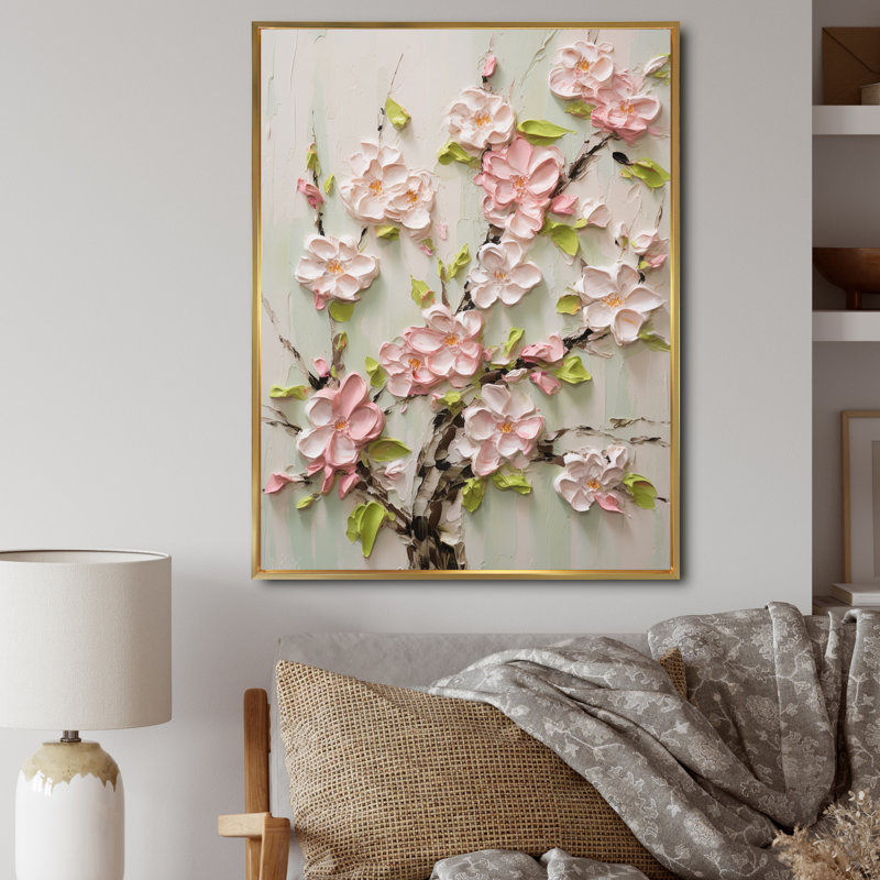 Chrysafo " Apple Blossom Impasto I ", 32" H x 24" W, Gold Picture Framed