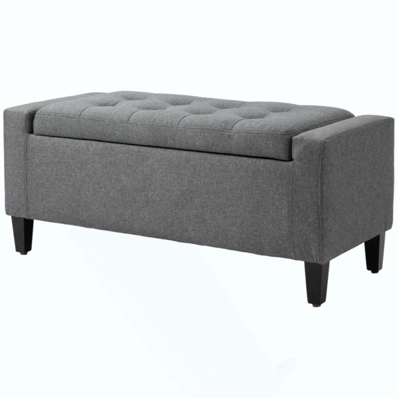Storage Ottoman, Linen Upholstered Storage Bench With Lift Top And Button Tufted For Living Room, Gray