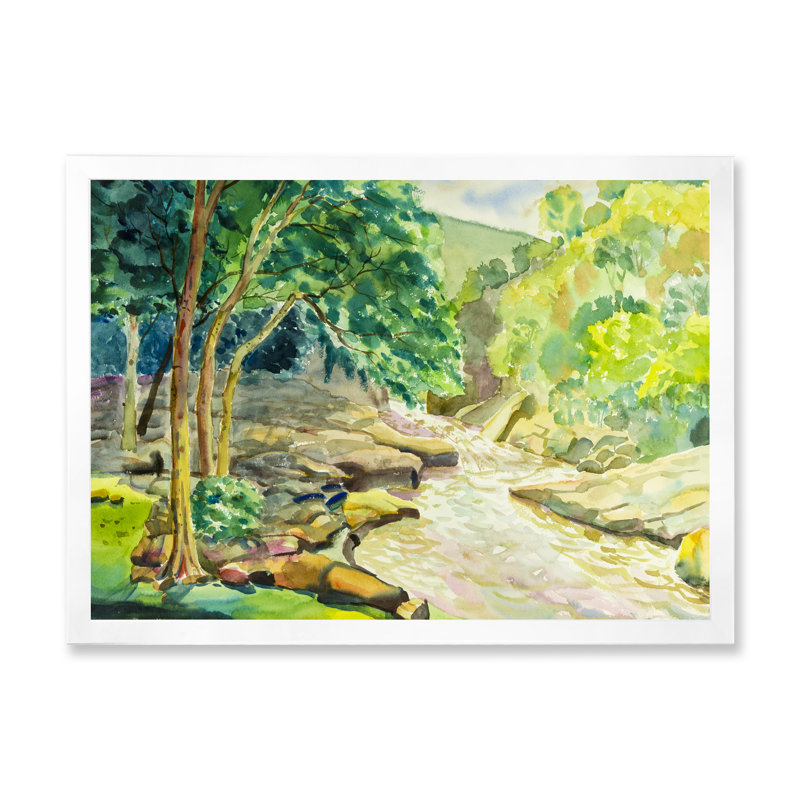 «River In Summer Forest», reproduction sur toile, H 12 po x l 20 po x P 1 po, Cadre photo blanc