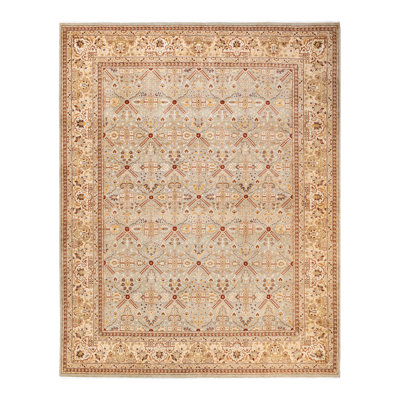 Tapis ivoire traditionnel en laine noué à la main 8 pi 1 po x 10 pi 3 po