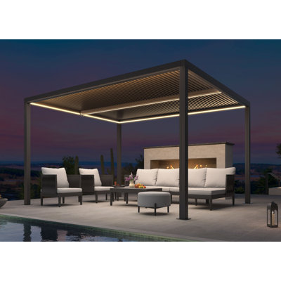 Purple Leaf Led Louvered Pergola Full Aluminum Frame And Adjustable Roof Integrated Strip Lights For Outdoor Patio Gray Hardtop Gazebo Pergola