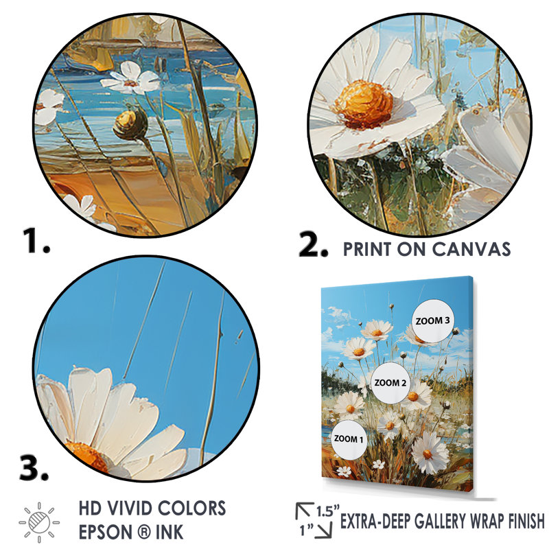 Daisy Dreamscape Flowers Field I, H 40 po x l 30 po x P 1,5 po, Cadre doré simple