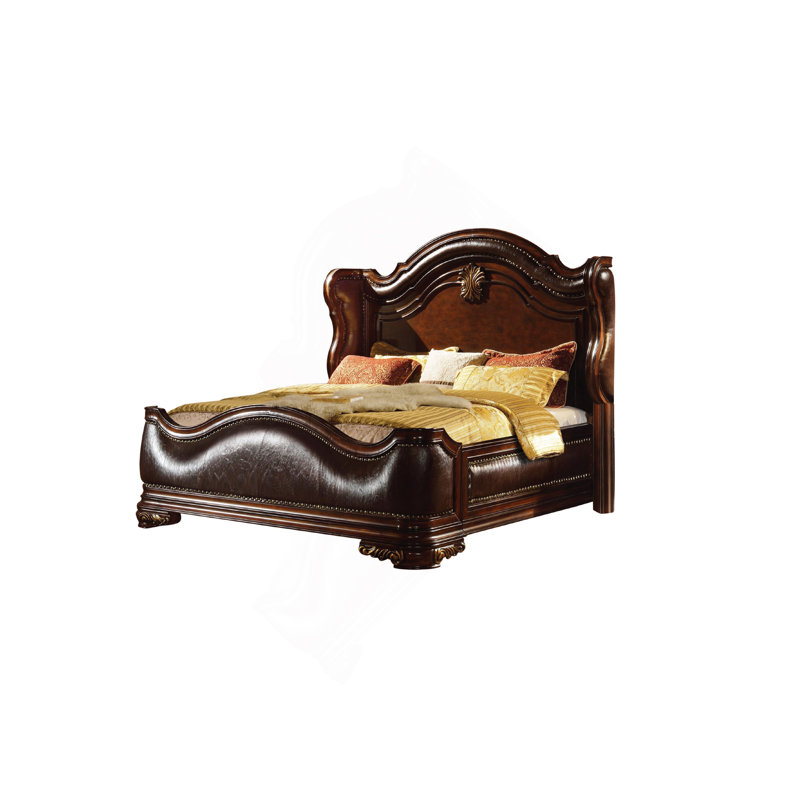 Grand lit de style traditionnel Bella en bois de noyer foncé