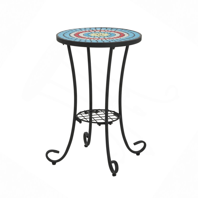 Table d'appoint de patio avec tablette, Bleu