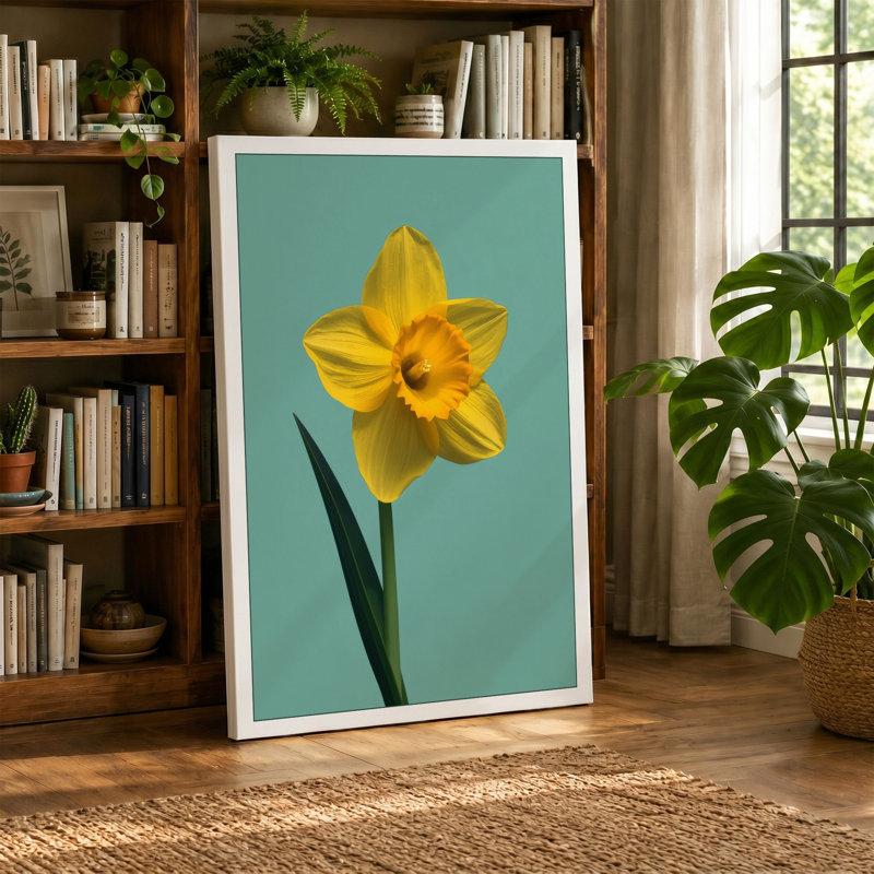 Single Daffodil Botanical - Wrapped Canvas, 18x12 - 45.7 x 30.5 cm, Taupe Border