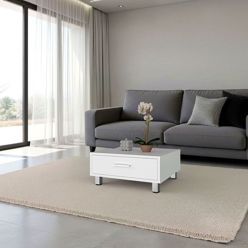 Coffee Table, One Drawer, Four Legs, White